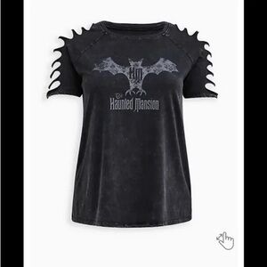 torrid Black Distressed Haunted Mansion Cutout Sleeve Tee
